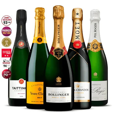 5 Champagne Set: Bollinger Special Cuvée, Taittinger Brut Réserve, Veuve Clicquot Brut, Moët & Chandon Impérial & Pol Roger Réserve 5x 750 ml